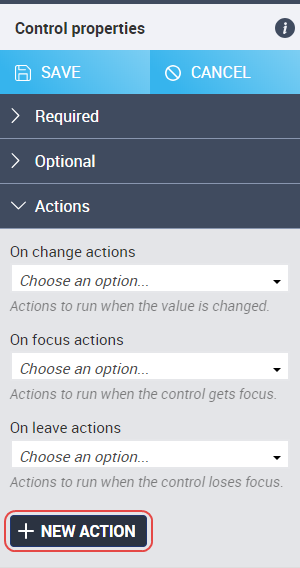 Actions for a text box control Actions for a text box control