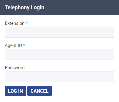 Screenshot of the Telephony Login dialog box