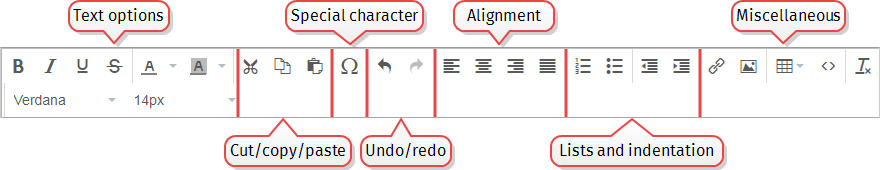 The toolbar in the snippet editor The toolbar in the snippet editor